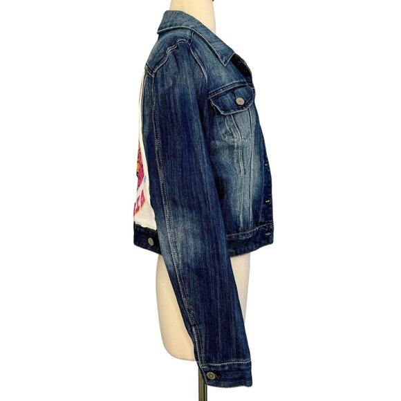 DEF LEPPARD Hysteria 1980s Punk Rock Band Upcycled Denim Jean Jacket Size M/L - Picture 5 of 15